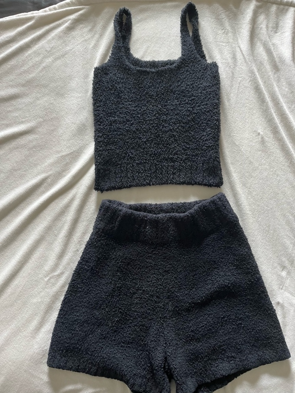 SKIMS Black Fuzzy Tank & Shorts Set